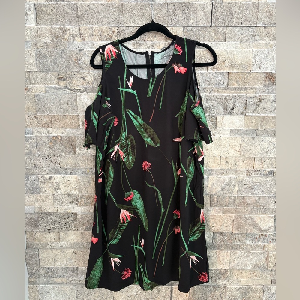 Reitmans Floral Black Dress, size L, cold shoulder